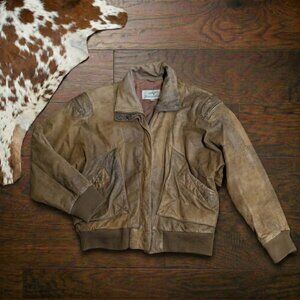 Vintage Oversized 1980s Distressed Leather Bomber Jacket
